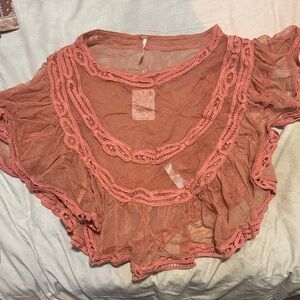 Free People Im Pretty Ok Mesh Lace Blouse Size Medium